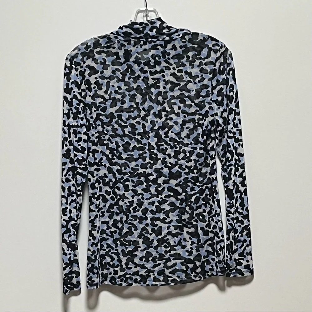 White House Black Market Chic blue Long Sleeve edgy sheer Mesh cowl Turtleneck - Picture 4 of 8